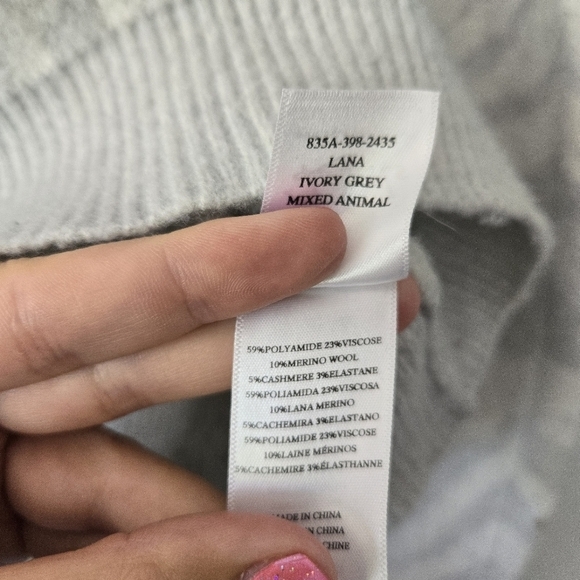 Rails XS Gray Animal Print Cashmere Merino Wool Blend Pullover Crew Neck Sweater - Picture 5 of 5